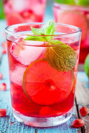 Homemade Lemonade With Pomegranate, Mint And Lime